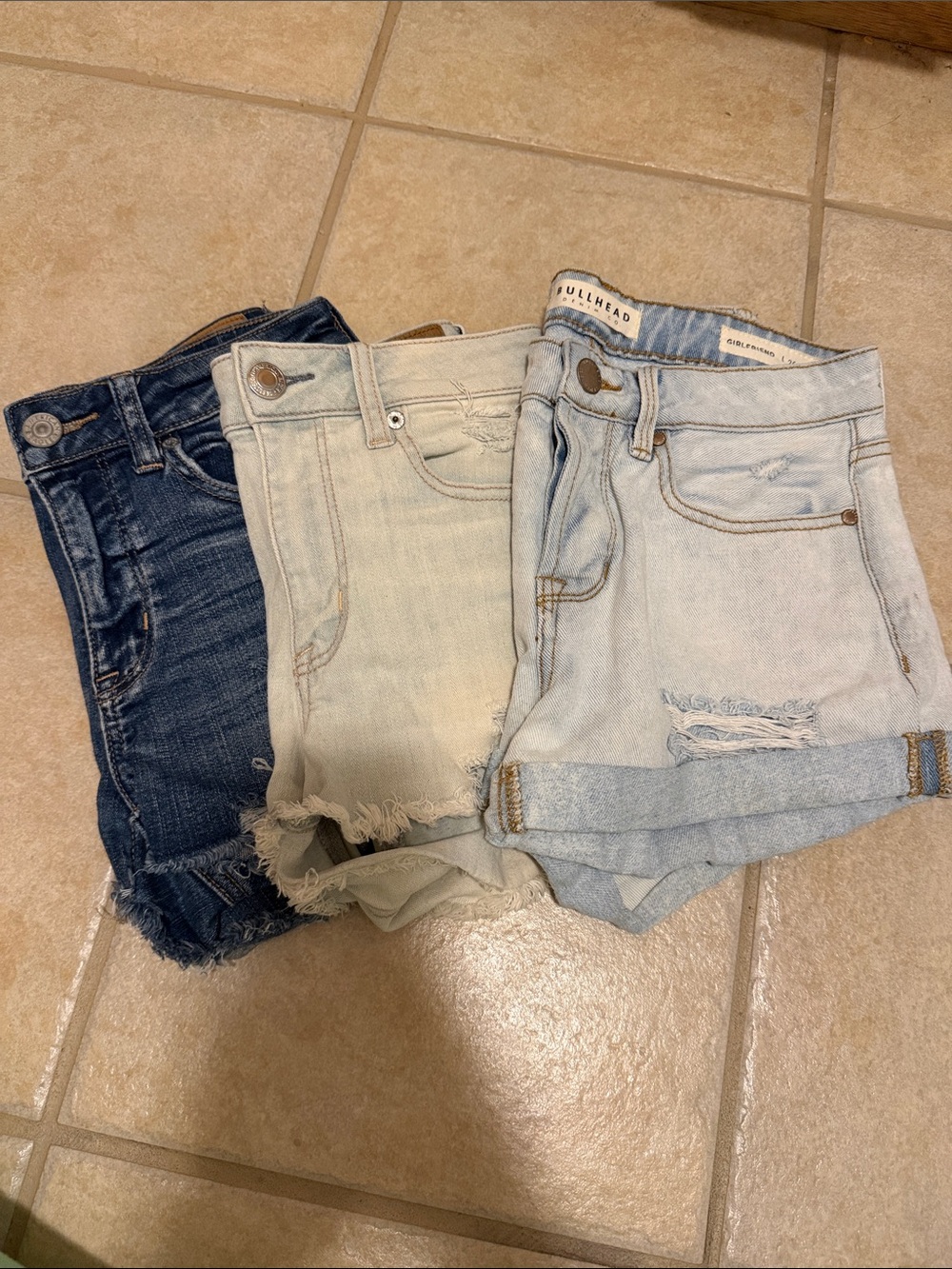 Women's Denim Shorts Trio - Dark Blue, Light Blue, Pale Blue